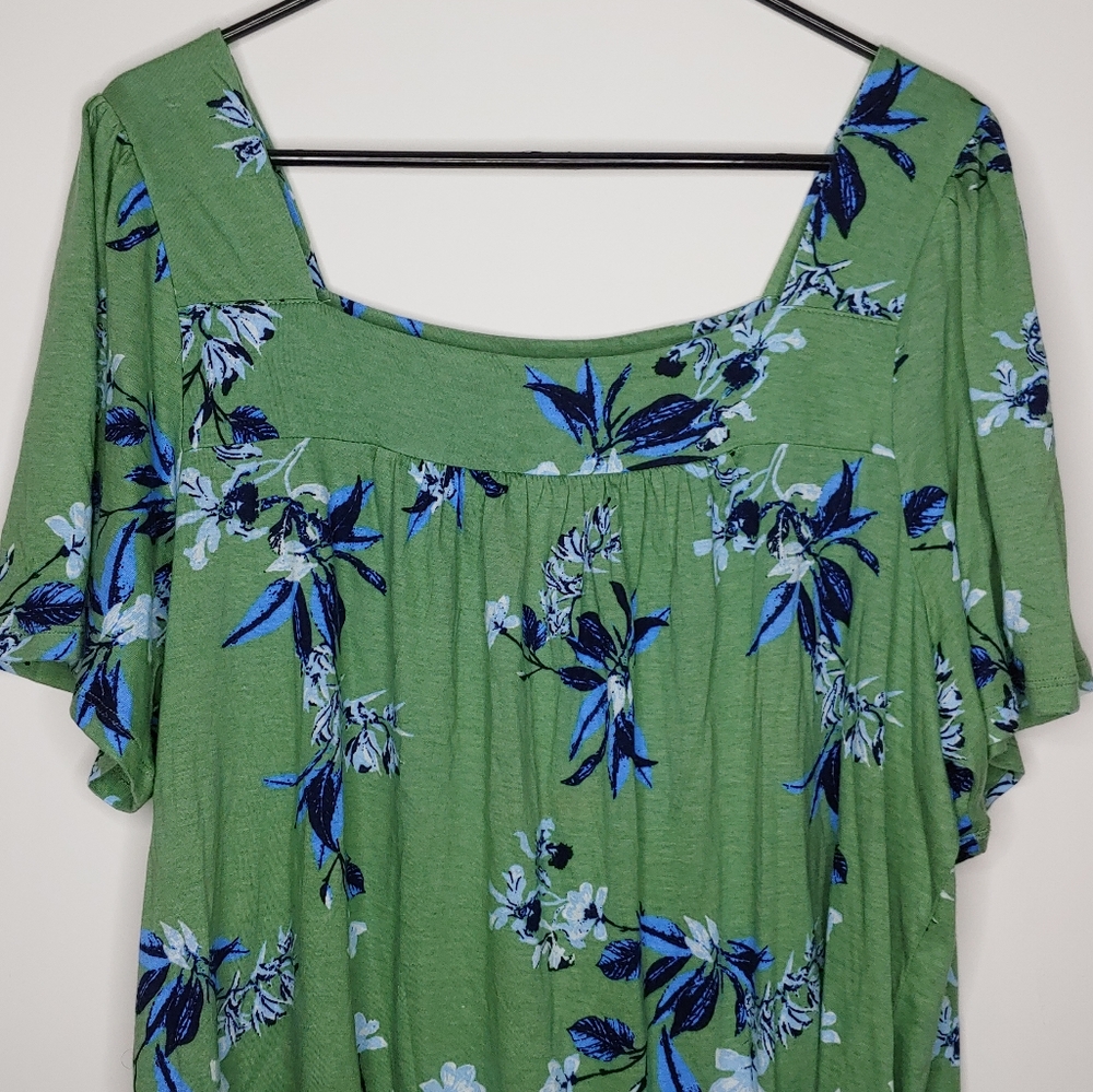 Lucky Brand Green Floral Square Neck Short Sleeve Blouse Size XXL New With Tags - Picture 3 of 16